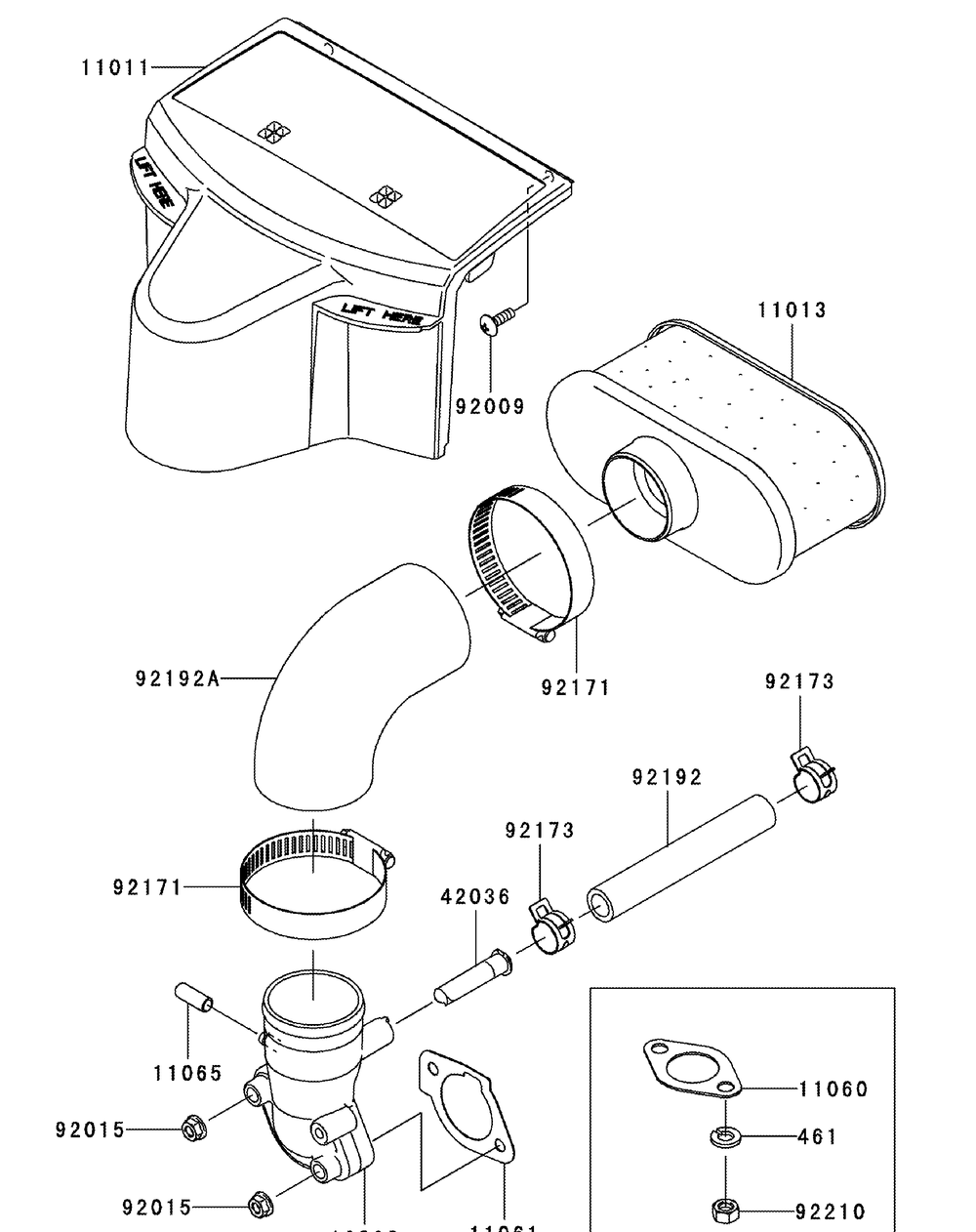 Kawasaki Fr651v-As05 Air Filter And Muffler Diagram and Parts List for Z-FORCES48 (17AI5BHB-17AI5BHB009-17AI5BHB010-17AI5BHB056)(2010) Cub Cadet Lawn Tractor